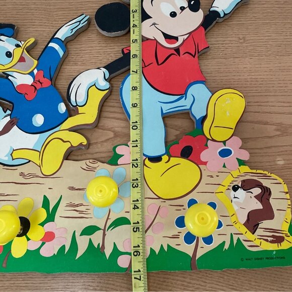 Vtg Walt Disney Productions Mickey Donald Wooden Wall Coat Rack w Hooks1980s - Picture 8 of 8